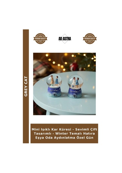 Mini Işıklı Kar Küresi - Sevimli Çift Tasarımlı - Winter Temalı Hatıra Eşya Oda Aydınlatma Özel Gün