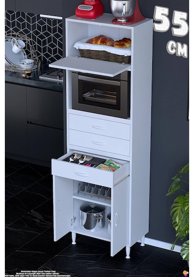 Vario 55 Cm Çok Amaçlı Mutfak, Bakliyat Ve Kahve Köşesi Organizer Modülü - Fırın Uyumlu 55x194x32cm Beyaz Vario 55 Cm Çok Amaçlı Mutfak, Bakliyat Ve Kahve Köşesi Organizer Modülü - Fırın Uyumlu 55x194x32cm Beyaz