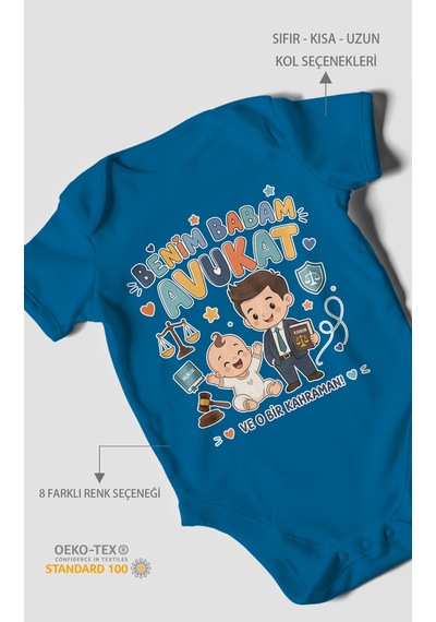 Morivokids Benim Babam Avukat Kısa Kollu Bebek Body %100 Pamuk Koyu Mavi