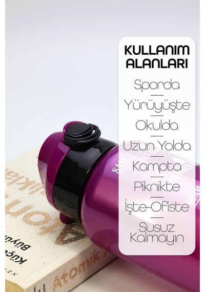 Su Matarası Tritan Geniş Ağız Su Şişesi Motivasyon Spor Matarası Suluğu Bpasız 1000 Ml Mor T0103