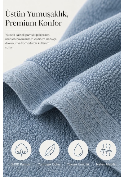 4 Lü El Yüz Havlu Seti %100 Pamuklu 50x85 Cm Aura Indigo