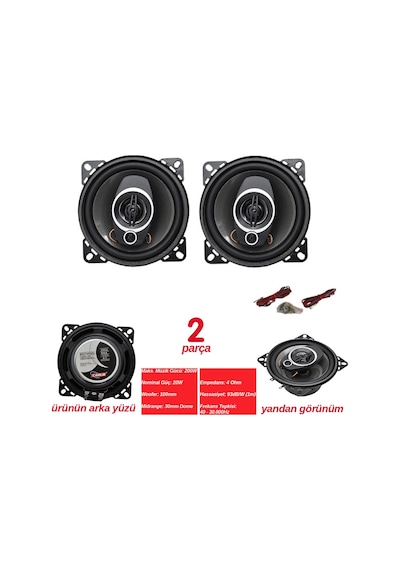 Carub Oto Hoparlör Seti 10 cm 4 İnç 200W 3 Yollu Koaksiyel Kapaksız Otomobil Ses Sistemi 2li Takım BR2749920