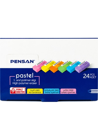 Pensan Pastel Renkli Silgi 1 Paket 24 Adet