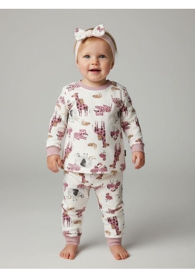 Zekids Kız Bebek Pamuklu Animal Desenli Pijama Takımı-16239 Çok Renkli