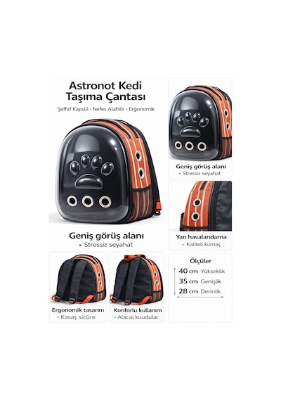 Patili Astronot Şeffaf Kapılı Taşıma Sırt Çantası Kremit Rengi 24x32x42 Cm