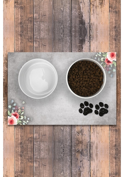Evaşk  Vinil Kaymaz Tabanlı Keçe Baskılı Evcil Hayvan Pet Mama Paspası 25x40 Renk BEYAZ PM03SB