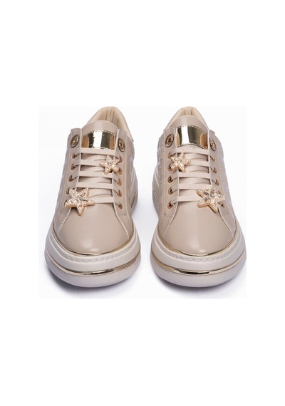 Mubiano Kadın Sneaker Gold Yıldız Detaylı Kalın Tabanlı Spor Ayakkabı Veronica Bej Bej