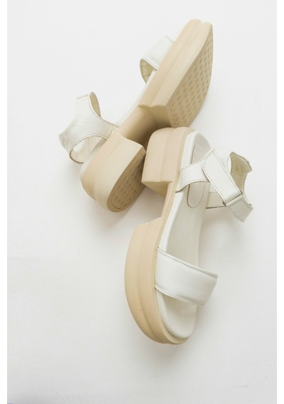 Luvishoes Swan Krem Kadın Deri Sandalet Krem