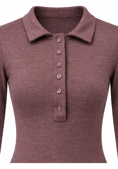 Mixray 2246 Kadın Polo Yaka Düğmeli Uzun Kollu Slim Fit Bluz Bordo