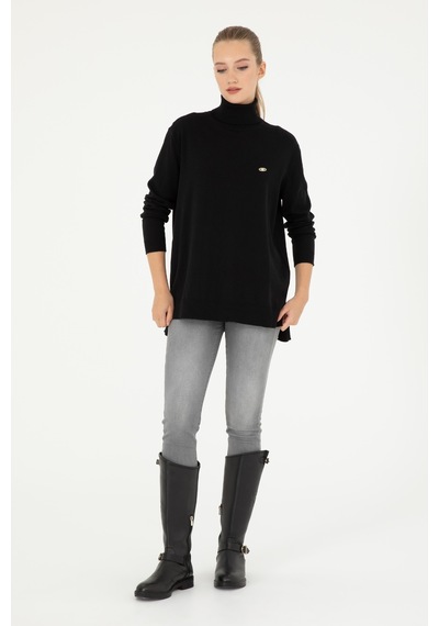 U.S. Polo Assn. Kadın Siyah Basic Boğazlı Kazak 50294570-VR046