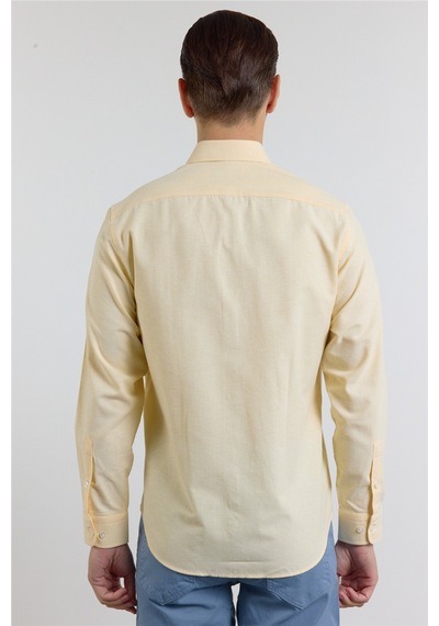 İmza Sarı Oxford Düğmeli Yaka Uzun Kol Cepsiz Slim Fit Pamuklu Gömlek 1004260182