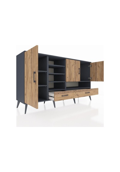 Kronos Konsol 8 Raflı 2 Çekmeceli 3 Kapaklı 176x59x99 Antrasit-ça Antrasit-çam