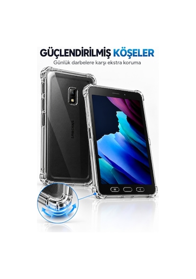 Samsung Galaxy Tab Active3 8 İnç Sm-t577 Şeffaf Antişok Tablet Kılıfı Darbe Emici Köşe Korumalı Esnek Kılıf Arka Kapak
