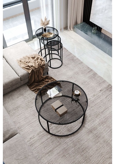 Startis Orta Sehpa 80 Cm Modern Tasarım Yuvarlak Füme Cam Ve Metal Orta Sehpa Orta Masa
