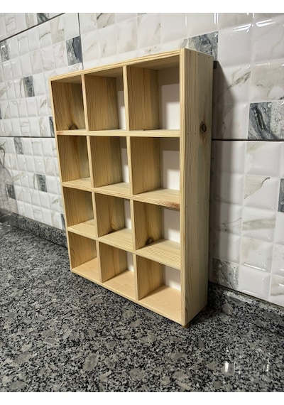 Kupa Rafı Kahve Köşesi Doğal Ahşap 16 Bölmeli 11x11 Cm Kupa Rafı Diğer