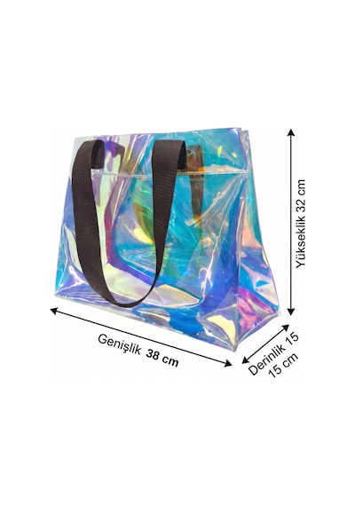Rm Promosyon R&m Promosyon Su Geçirmez Şeffaf Pvc Kadın Plaj Ve Omuz Çantası - Hologram 7 Farklı Sap Rengi Seçeneği Hologram - Kahve Sap Hologram - Kahve Sap