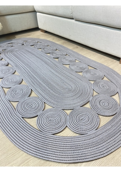 Mavaux Cookie Jüt Hasırlı El Örgüsü Kilim Gri
