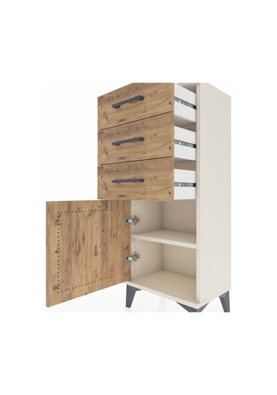 Arges Komodin Tek Raflı 3 Çekmeceli Tek Kapaklı 44x30x106 Aytaşı-çam Aytası