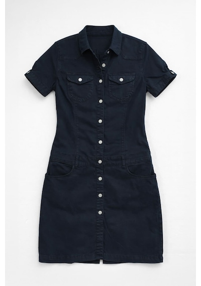 Blue White Kadın Koyu Siyah Düğmeli Jean Elbise D-28 Siyah Xs