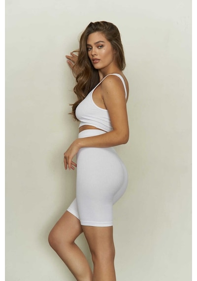 Mai Collection Mai Studios Co. Dikişsiz Beyaz Bisikletçi Tayt Beyaz