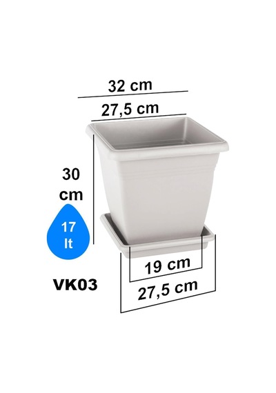 Tr Villa Kare İç Ve Dış Mekan Tabaklı Saksı No:3-17 Litre Kırık Beyaz Diğer