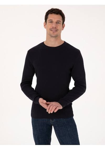 Cacharel Lacivert Slim Fit Pamuk Karışımlı Bisiklet Yaka Selanik Örgü Triko Kazak Cacharel Lacivert Slim Fit Pamuk Karışımlı Bisiklet Yaka Selanik Örgü Triko Kazak