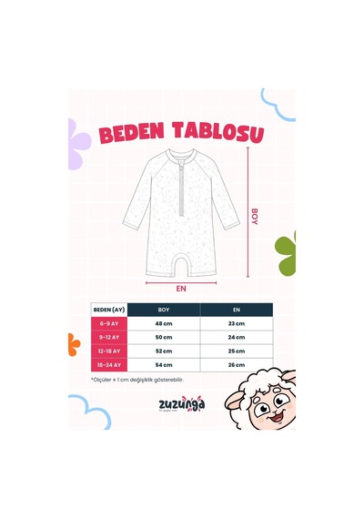 Zuzunga Pembe Kalp Desenli Uzun Kollu Fermuarlı Bebek Deniz Tulumu