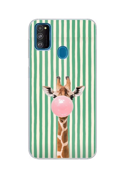 Samsung Galaxy M30s/m21 Uyumlu Yeşil Çizgili Sakız Şişiren Zürafa Baskılı Silikon Kılıf