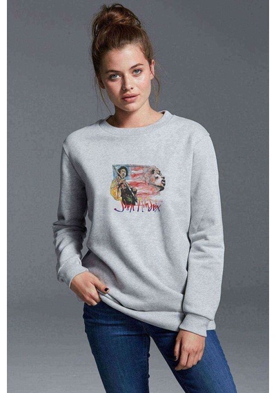 Jımı Hendrıx Baskılı Gri Kadın Sweatshirt