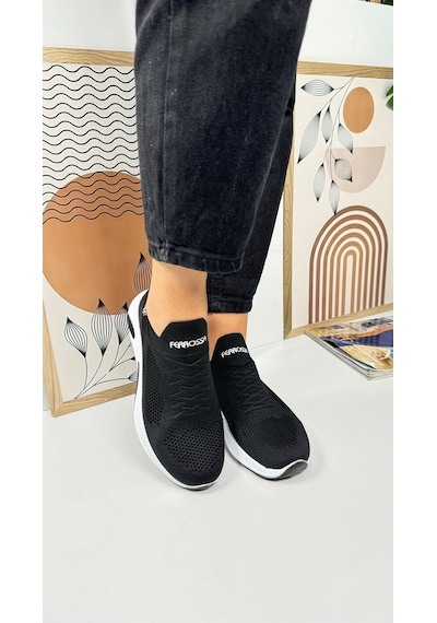 Günlük Unisex Sneaker Slip-on Nefes Alabilen Hafif Yürüyüş Bağcıksız Esnek Spor Ayakkabı 041f Siyah-beyaz