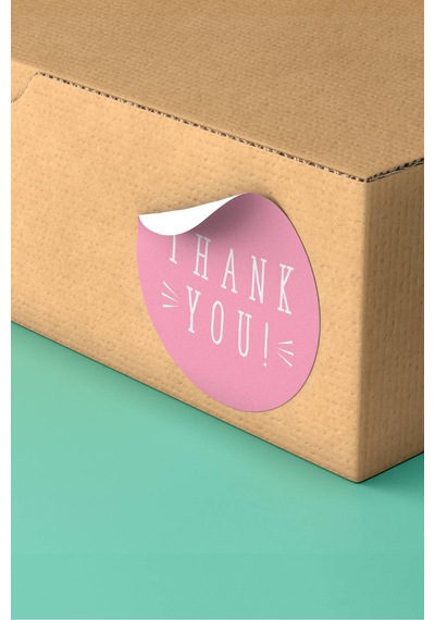 Pembe Thank You Kargo Paketleme Sticker Etiket 3x3cm St2129 Çok Renkli