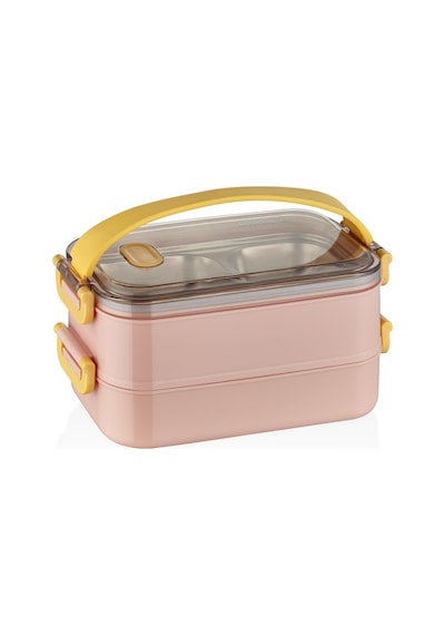 Vagonlife Bento Lunch Box Sefer Tası 2 Kat Taşıma Kulplu Çelik Ff367 Pudra