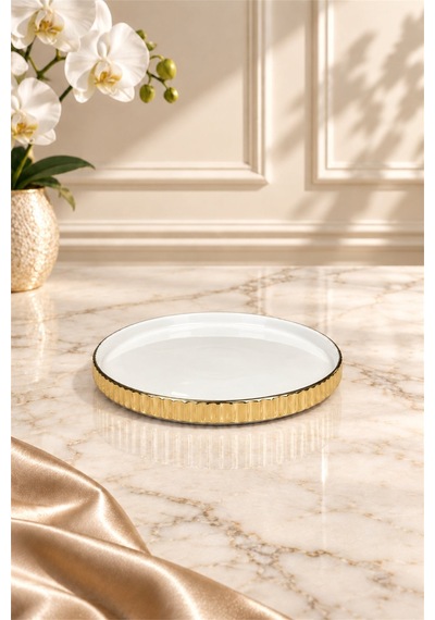 Linea Serisi Yuvarlak Servis Tabağı 20 Cm Altın