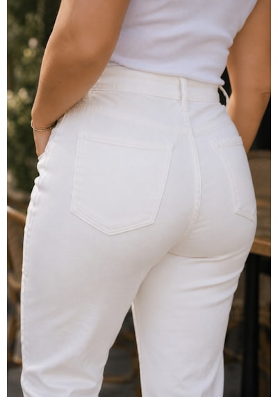 Cedy Denim Mom Fit Jean Büyük Beden Yüksek Bel Carrot Kesim Dar Paça Pileli Esnek Kot Pantolon C600 Beyaz-300