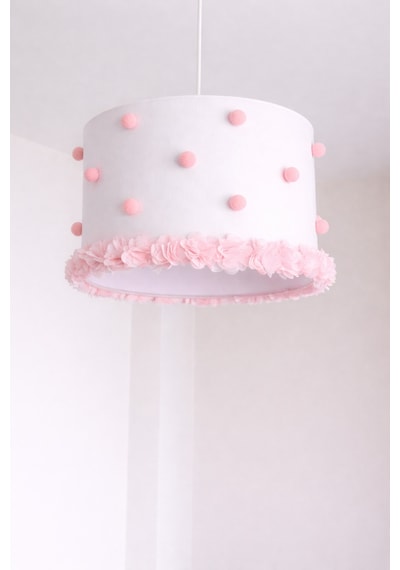 Bebek Odası Avize El Yapımı Çiçekli Kumaş Aydınlatma 30x20 Cm Silindir Dekoratif Modern Tasarım Pembe
