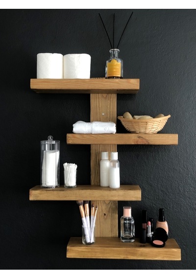 O&Awood Doğal Ahşap Dekoratif Minimal Duvar Rafı,4 Katlı Vintage, Retro A (497958420)