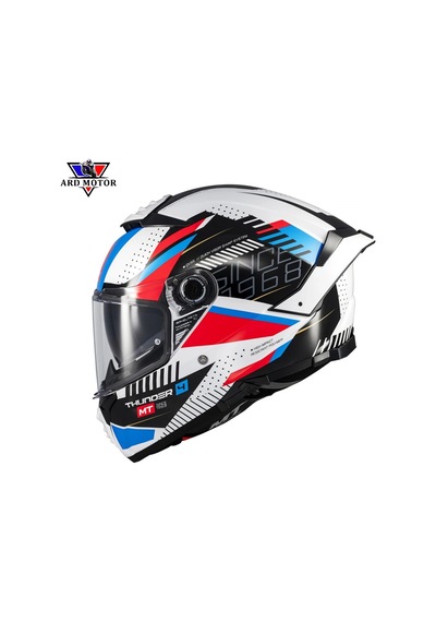 Mt Helmets Thunder 4 Sv Lumınence A7 Parlak Kapalı Kask Mavi - Beyaz - Kırmızı