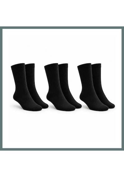Bezos Unisex Siyah Soket Çorap 3'lü Set Düz Basic Ribanalı Günlük Spor Esnek Rahat Uzun Çorap Konforlu Set Ventra