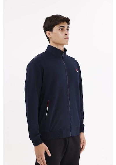 Rowinger Cepli Dik Yaka Tam Fermuarlı Göğüs Arma Detaylı Rahat Kalıp Mevsimlik Sweatshirt Navyblue