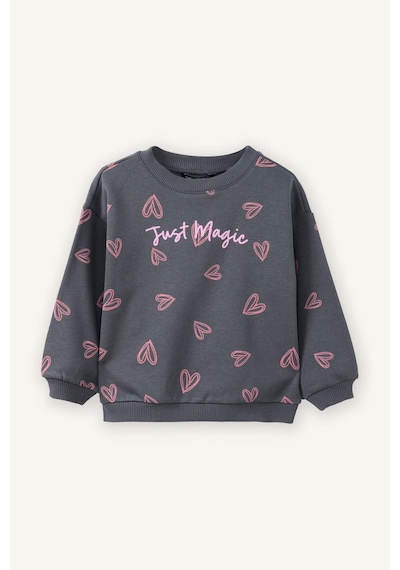 Defacto Oversize Geniş Kalıp Bisiklet Yaka Desenli Sweatshirt Kız Bebek G7502a526spar58 Antrasit-ar58