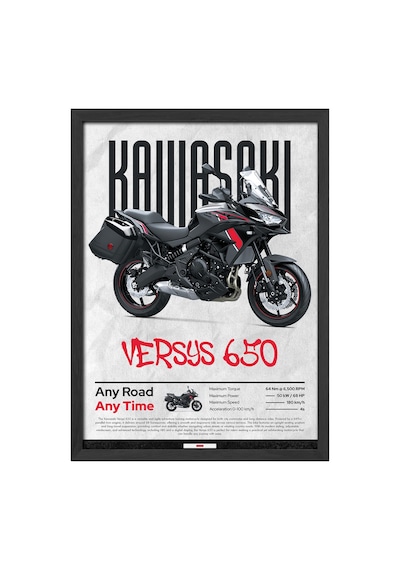 Kawasaki Versys 650 Siyah Ahşap Çerçeveli Poster, Dekoratif Motosiklet Duvar Tablosu