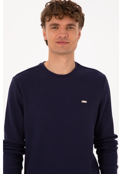 U.S. Polo Assn. Erkek Bisiklet Yaka Regular Fit Petek Dokulu Mürdüm Sweatshirt 50316304-VR074