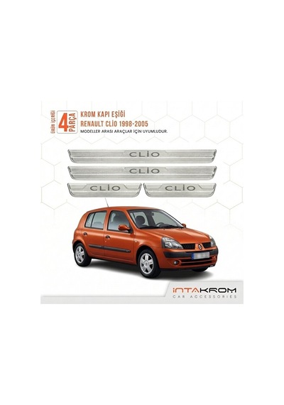 Renault Clio 1998-2005 Uyumlu Satine Krom Kapı Koruma Eşiği 4 Par