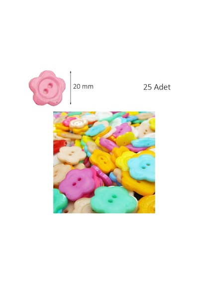 Çiçek Renkli Düğme Renkli Papatya Düğme 2 Cm - 25 Adet