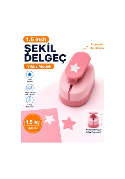 Ofisinn Şekilli Büyük Boy Delgeç/şekilgeç 3.8 Cm Yıldız Pembe
