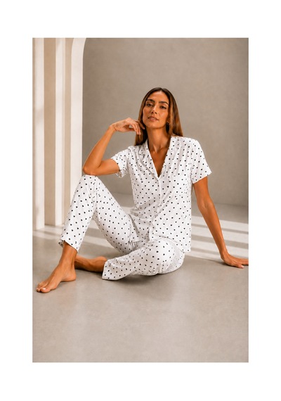 Fit Women Kadın Kısa Kol Rahat Kalıp Şık Kar Beyaz Pijama Takımı