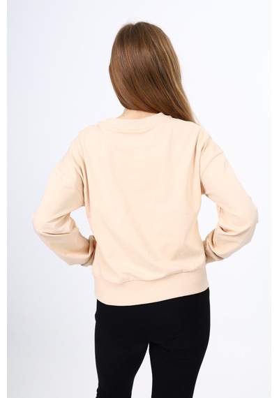 Toontoy Kız Çocuk Düşük Omuz Gazeli Okul Sweatshirt Bej