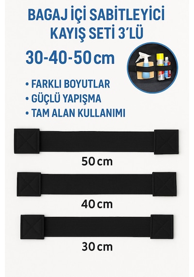 Oto Bagaj Sabitleyici Elastik Cırtlı 3 Lü Bant,eşya Düzenleyici