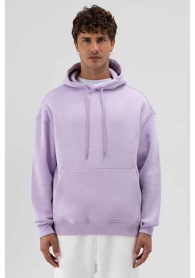 Vamos Basic Oversize Kapüşonlu Sweatshirt Lila