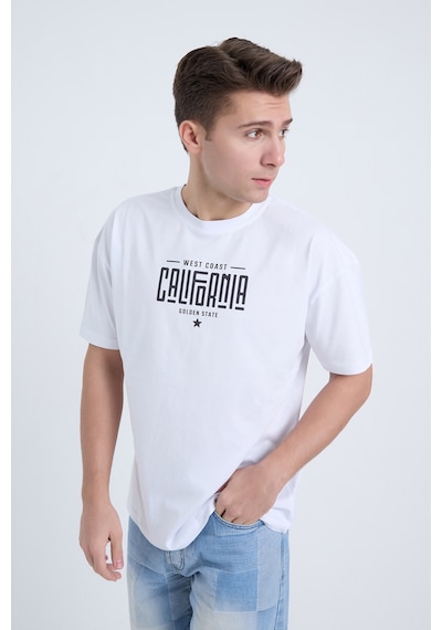 Erkek Oversize Baskılı T-shirt Beyaz California Beyaz